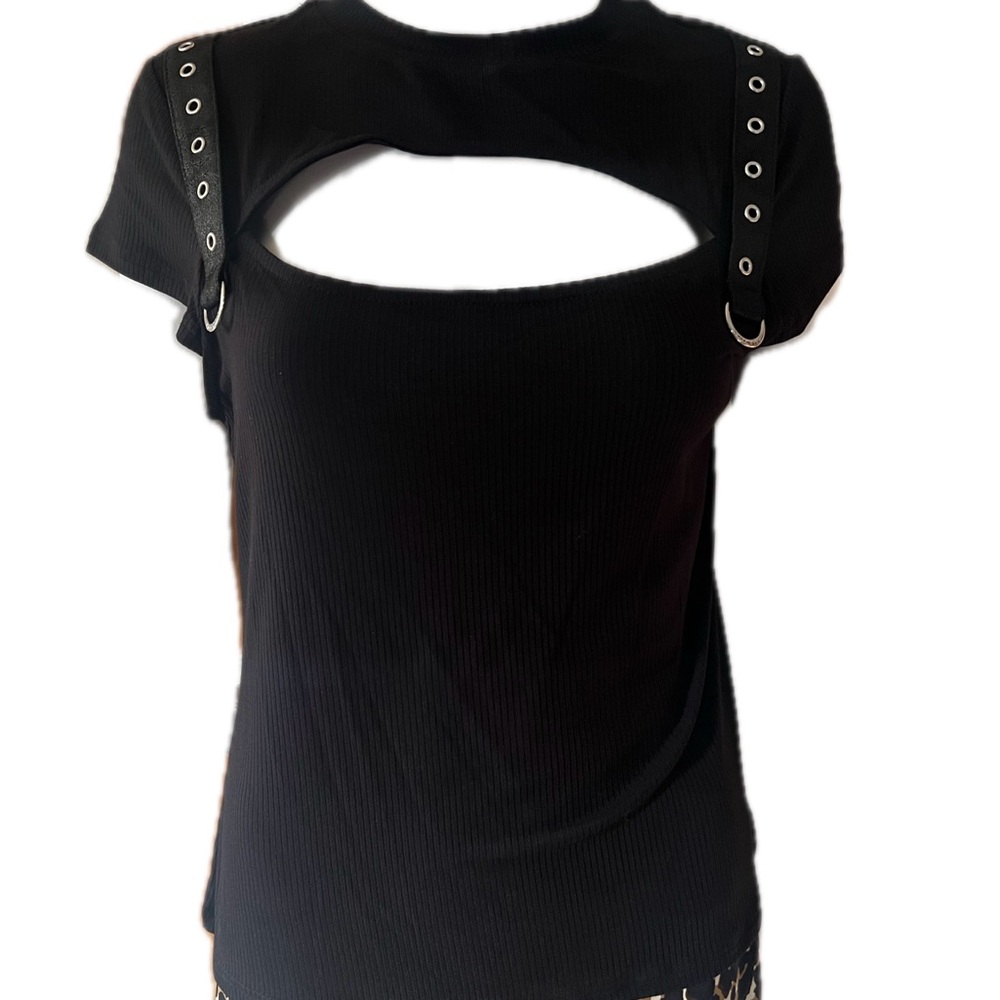 Killstar Black Top with Cut Out at Bust and Grommet Straps Punk Goth XL - Picture 3 of 8